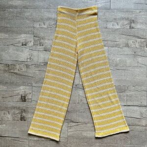 Zara Yellow Striped Wide Leg Knit Retro 70s Festival Boho High Rise Pants CUTE S